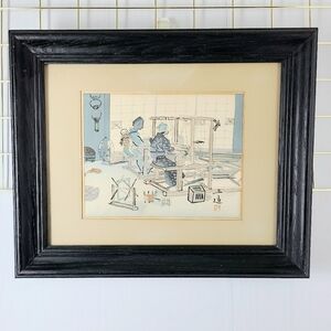 Sanzo Wada "Women Weavers" Japanese Woodblock Signed Vintage Print